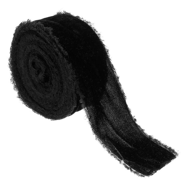 Cinta de Terciopelo para Empaque de Regalos 1-1/2 Pulgadas x 3 Yardas Cintas Vintage Deshilachadas, Negra