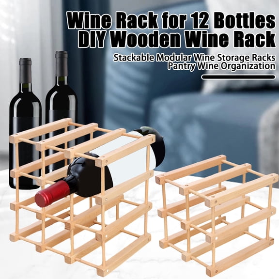 sunsanly Wooden Wine Rack Stackable Modular Wine Storage Racks DIY Assembly Wine Bottle Holder Space Saving Countertop 12 Bottles Horizontal Storage Wine Cellar Racks