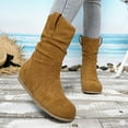 thumbnail image 4 of Slouchy Mid Calf Boots for Women Winter Fall Casual Suede Round Toe No Heel Pull on Walking Dress Booties Brown Size 6.5, 4 of 6
