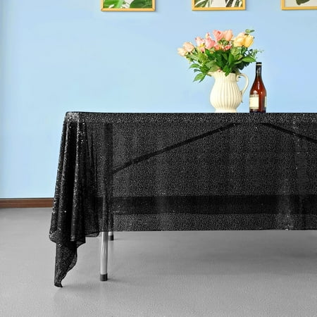 

Trimming Shop 70 x108 Rectangle Sequin Tablecloth Glitter Sparkly Party Supply Table Cover Black 1pcs