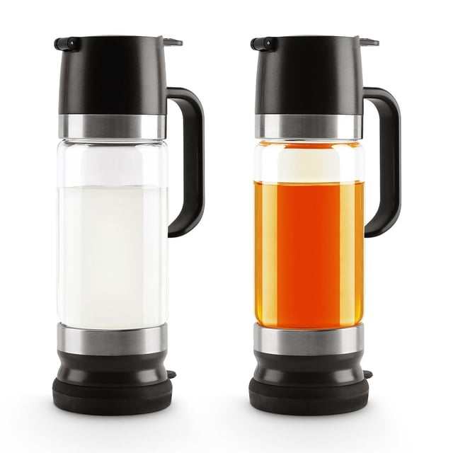 Dispensador de sirope de café Aelga, vidrio de 360 ml con mango, negro, paquete de 2
