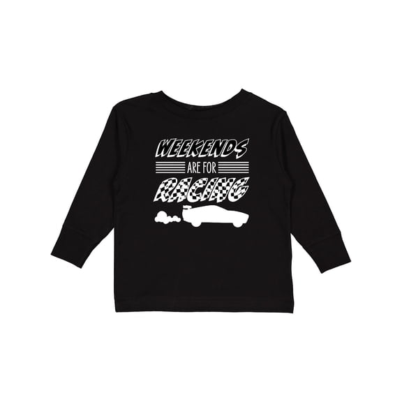 Inktastic Weekends are for Racing Race Car Silhouette and Racing Flag Boys or Girls Long Sleeve Toddler T-Shirt
