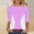 thumbnail image 4 of Camisetas de Manga 3/4 para Mujeres Impresas de Cuello Redondo Top de Moda Casual, Mezcla de Poliéster 95% 5% de Spandex para el Hogar Y el Uso Diario, 4 of 9