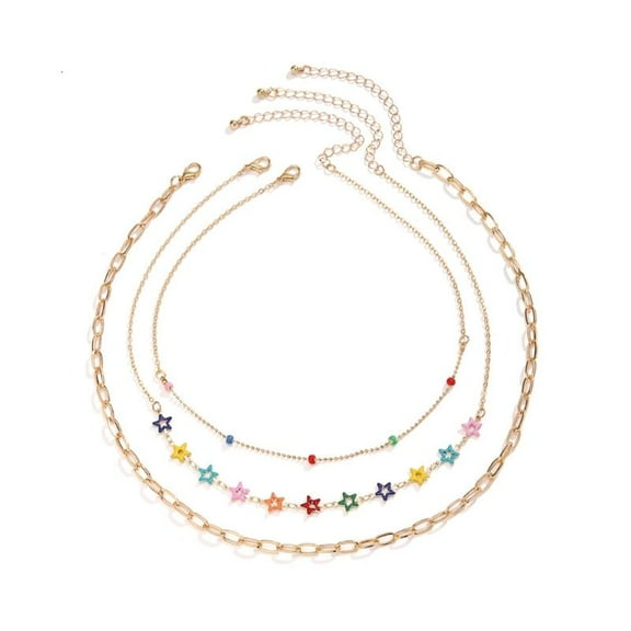 WINDLAND Colorful Heart Charm Necklace Sweet Cool Metal Chain Necklace Clavicle Chain Multilayer Choker Statement Jewelry