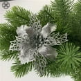 thumbnail image 2 of Luxtrada Set of 6 Pcs Christmas Poinsettia Flowers Ornaments Glitter Floral Accessories 6.3inches Simulation Flower Festival Xmas Wreath Tree Decorations for Party Home Wedding (Silver), 2 of 9