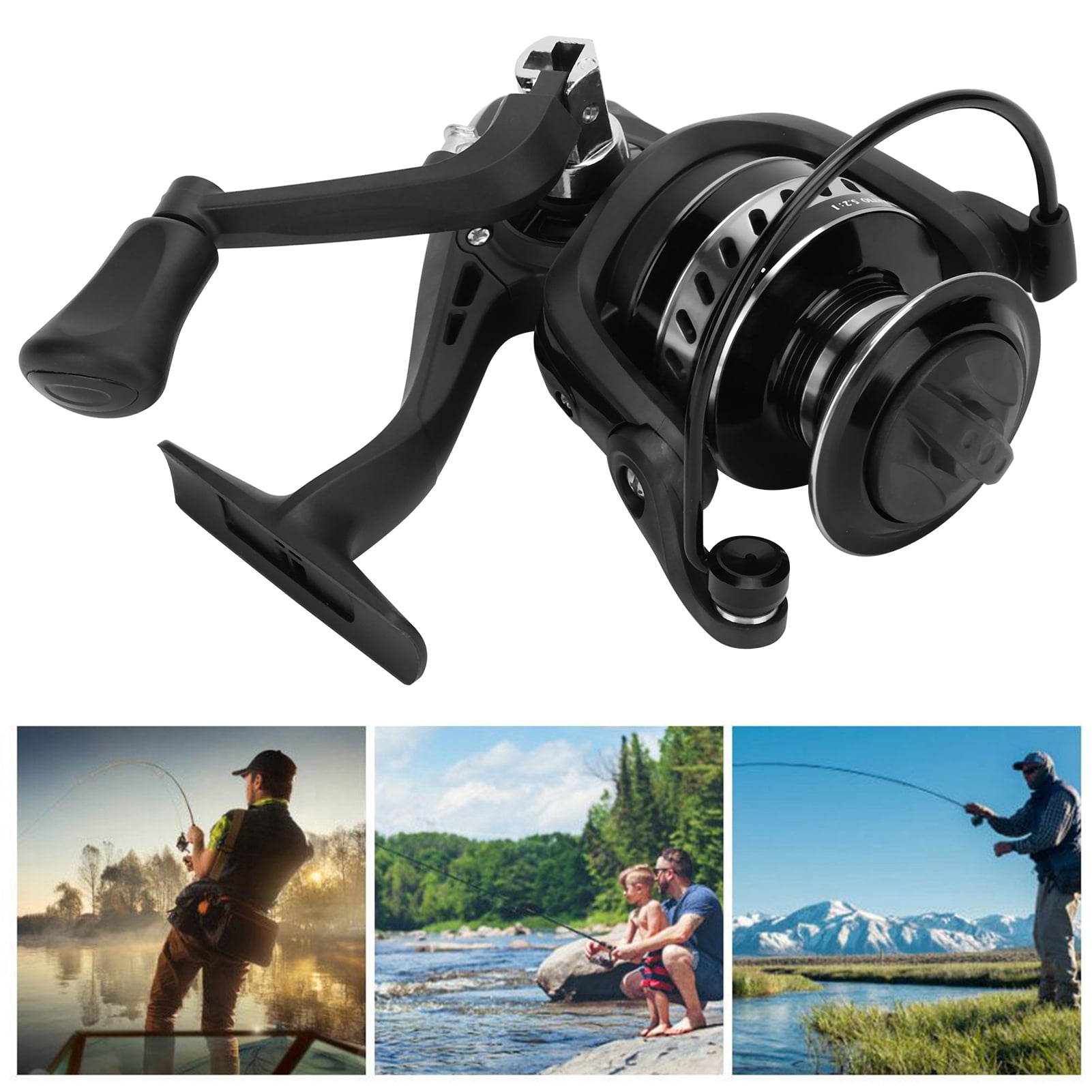 YAHHU Portable Metal Sea Rod Spinning Fishing Line Reel Rocking Raft Accessory LS5000 Silver Black with 5.2:1 Gear Ratio for Saltwater Freshwater Fishing Ambidextrous Retrieve (5.12 inches / 13 cm)