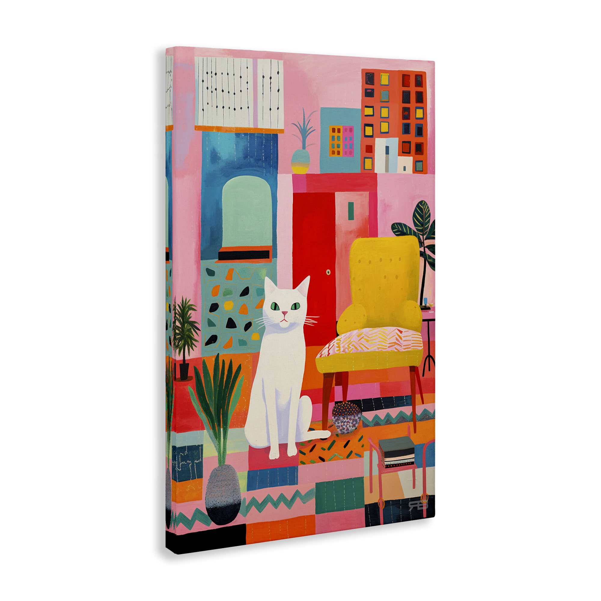 Stupell Industries Cat in Eclectic Interior Animals & Insects Painting Gallery Wrapped Canvas Art Print Wall Art, 30 x 45