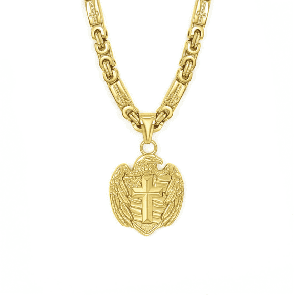 VOGCOME Eagle Shield Cross, Gold Plated Byzantine Chain , Hip Hop