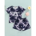 thumbnail image 2 of Kids Summer Clothes Daddy's Babe Letter Print T-Shirt Top + Elastic Shorts Tie-dye Outfits Set, 2 of 8