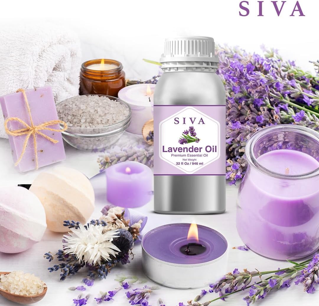 Siva Lavender Essential Oil – 32 Fl Oz – 100% Natural Lavender Oil - for Diffuser, Hair Care, Face, Skin Care, Aromatherapy, Scalp and Body Massage, Soap and Candle Making