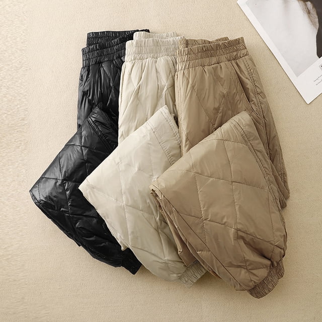 Pantalones de algodón con diseño de rombos de invierno, pantalones holgados, adelgazantes, gruesos y cálidos, pantalones casuales de rábano para mujer