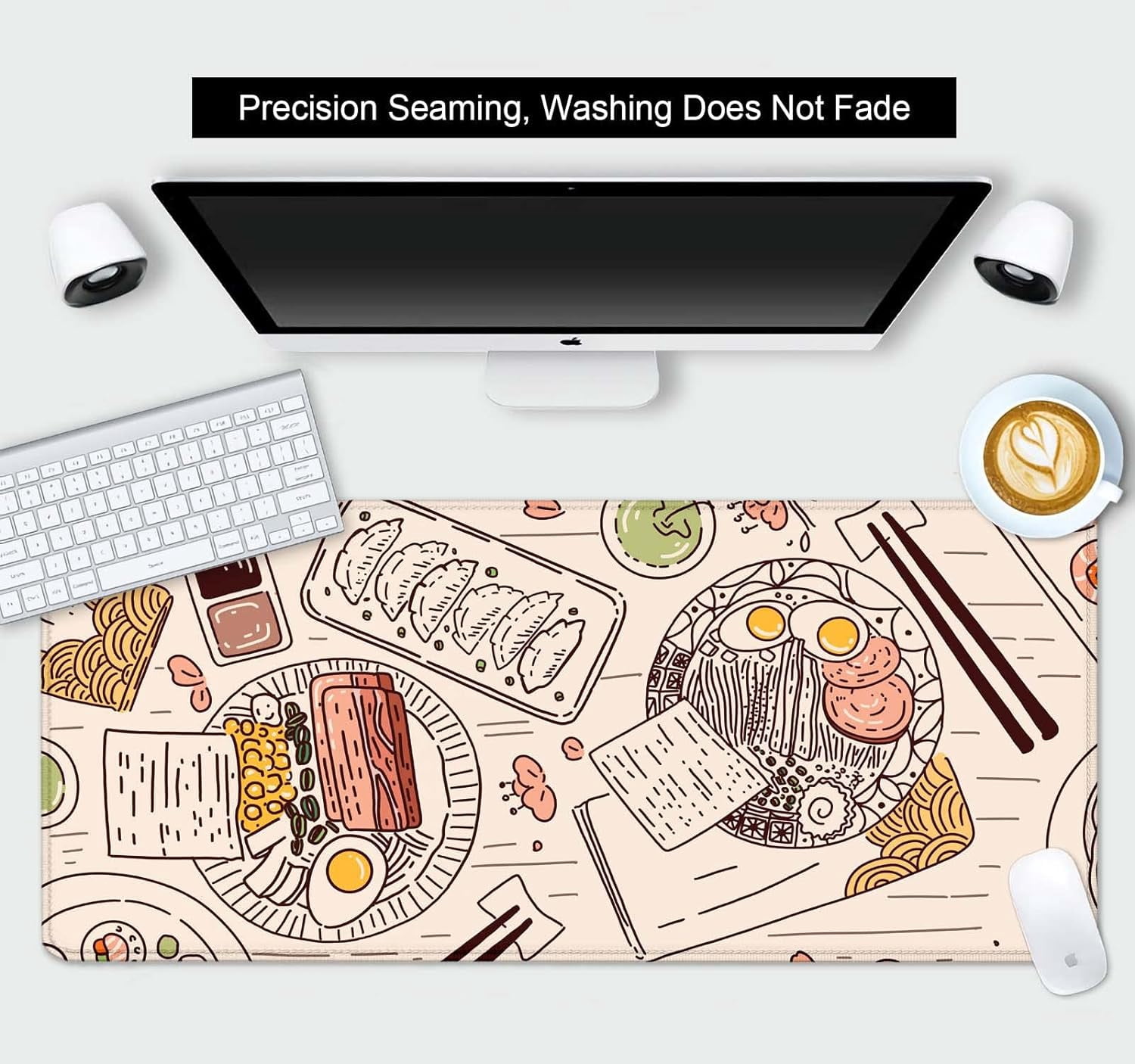 Japanese Food Desk Mat, XL Extra Large Gaming Mouse Pad, XXL Anti Slip Deskmat, Ramen Mousepad, Retro Sushi Foodie Japan Kawaii Full Desk Mouse Pad- 35.4 x 15.7 Inch