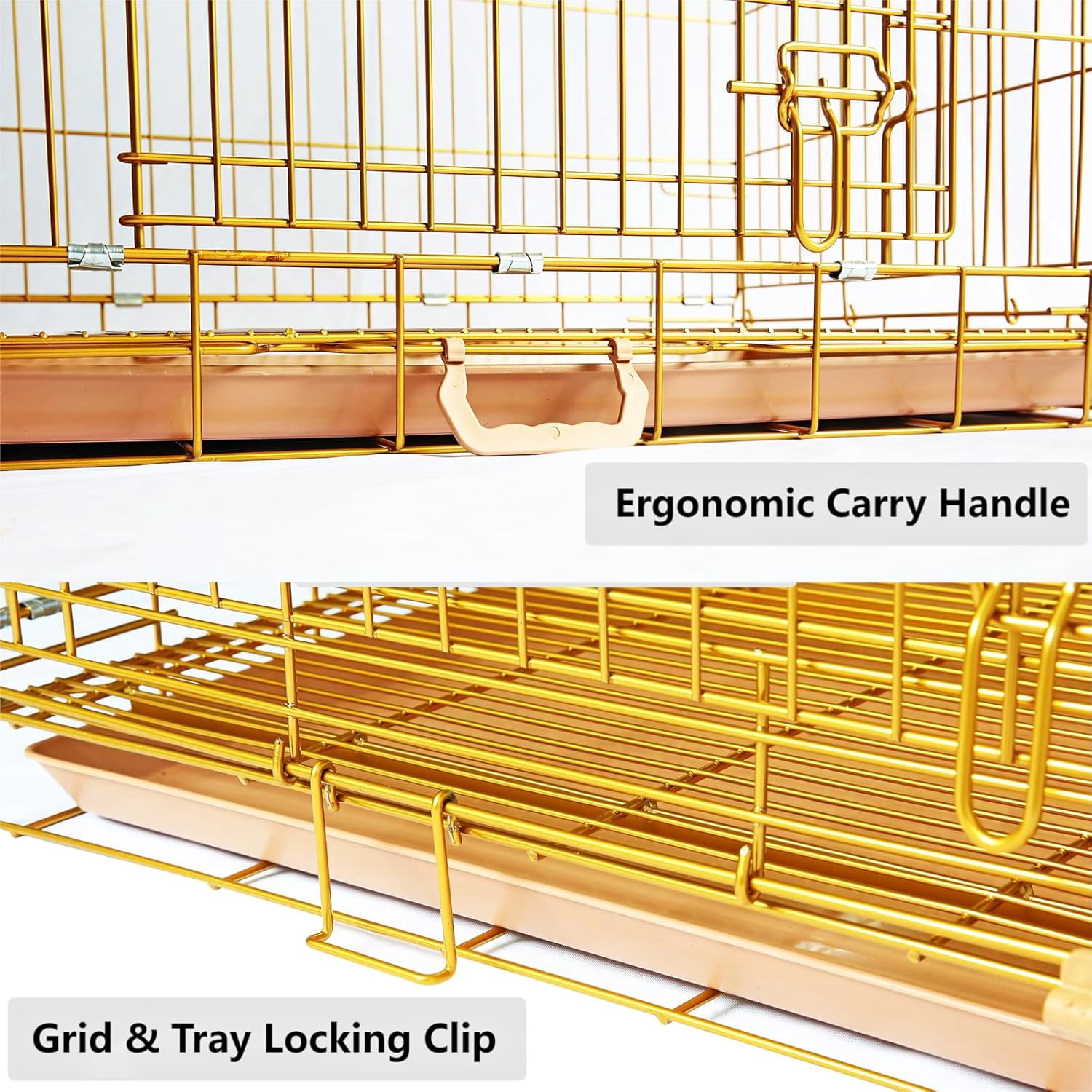 Homey Pet 42 Inch Dog Crates for Large Dogs, Copper Gold Metal Wire Dog Cage, XL Dog Kennel Indoor with Removable Floor Grid, Pull-Out Tray, Double Doors