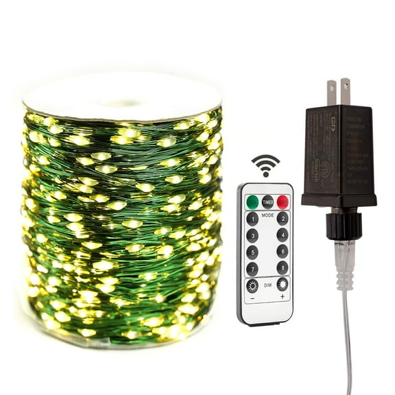 RESNICE Green Wire Fairy Lights Plug in 100FT High Bright 300 LED Waterproof LED String Lights with Remote Warm White for Christmas Tree, Patio, Garden, Backyard