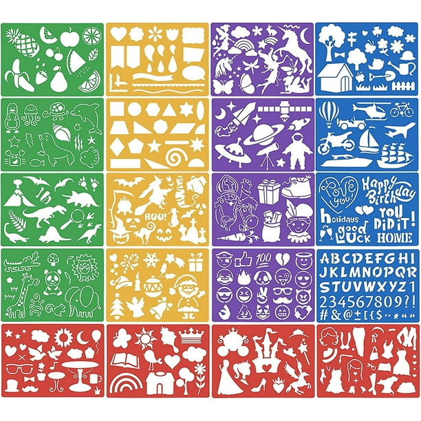 20 plantillas de pintura, plantillas para dibujar y pintar, plantilla de dibujo de plástico, plantillas de letras reutilizables, plantillas de coche de animales del alfabeto para tarjeta LingWen 8390612107498