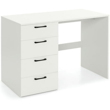 Resenkos 43.5 Inch Computer Desk with 4 Large Drawers-White Home Office Desks Gaming Computer Desks for Study Working Writing