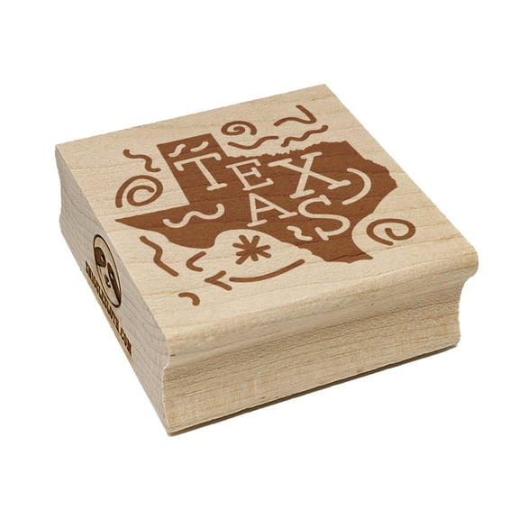 Texas State with Text Swirls Square Rubber Stamp Stamping Scrapbooking Crafting - Small 1.25in