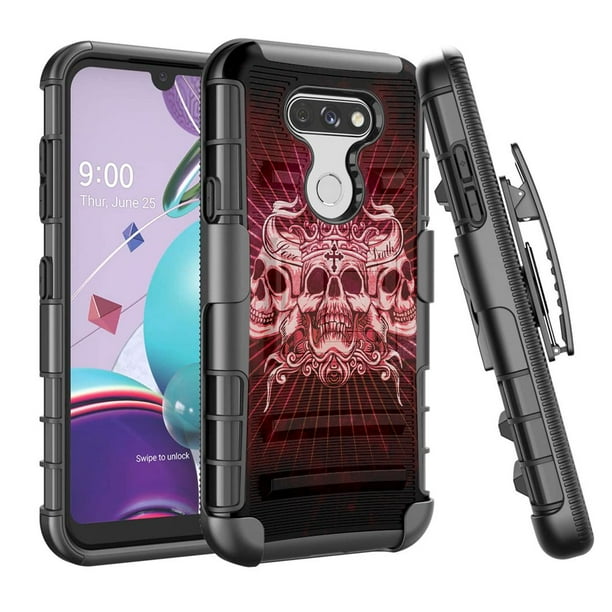 Capsule Case Compatible With Lg Risio 4 Military Grade Protection Shockproof Heavy Duty Kickstand Holster Protective Black Case Cover For Cricket Lg Risio 4 Lmk300 Skull Crown Red Walmart Com Walmart Com