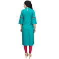 thumbnail image 4 of Bimba Women's Turquoise Embroidered Kurti Tunic Designer Ethnic Indian Kurta-14, 4 of 7
