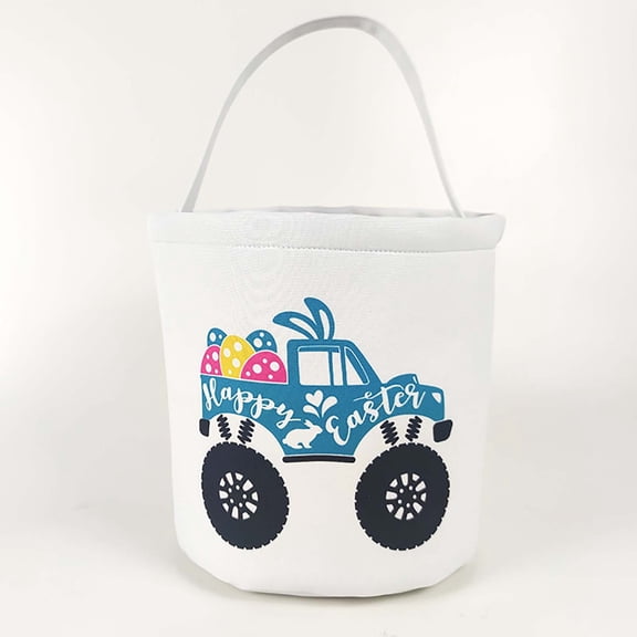 TOPRenddon Easter Basket Holiday Bunny Printed Canvas Bag, Polyester Gift Carry Candy Bag, 28X27cm Roomy Kids Teenagers Bag, Easter Egg Hunt Candy Gift Bag