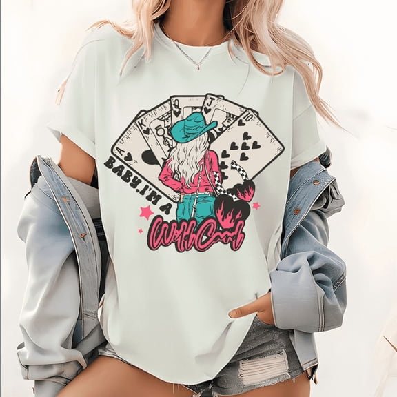 Vintage Retro Cowgirl Poker Card Graphic Tees Print Tshirt White Casual S-5XL Shirts Tops