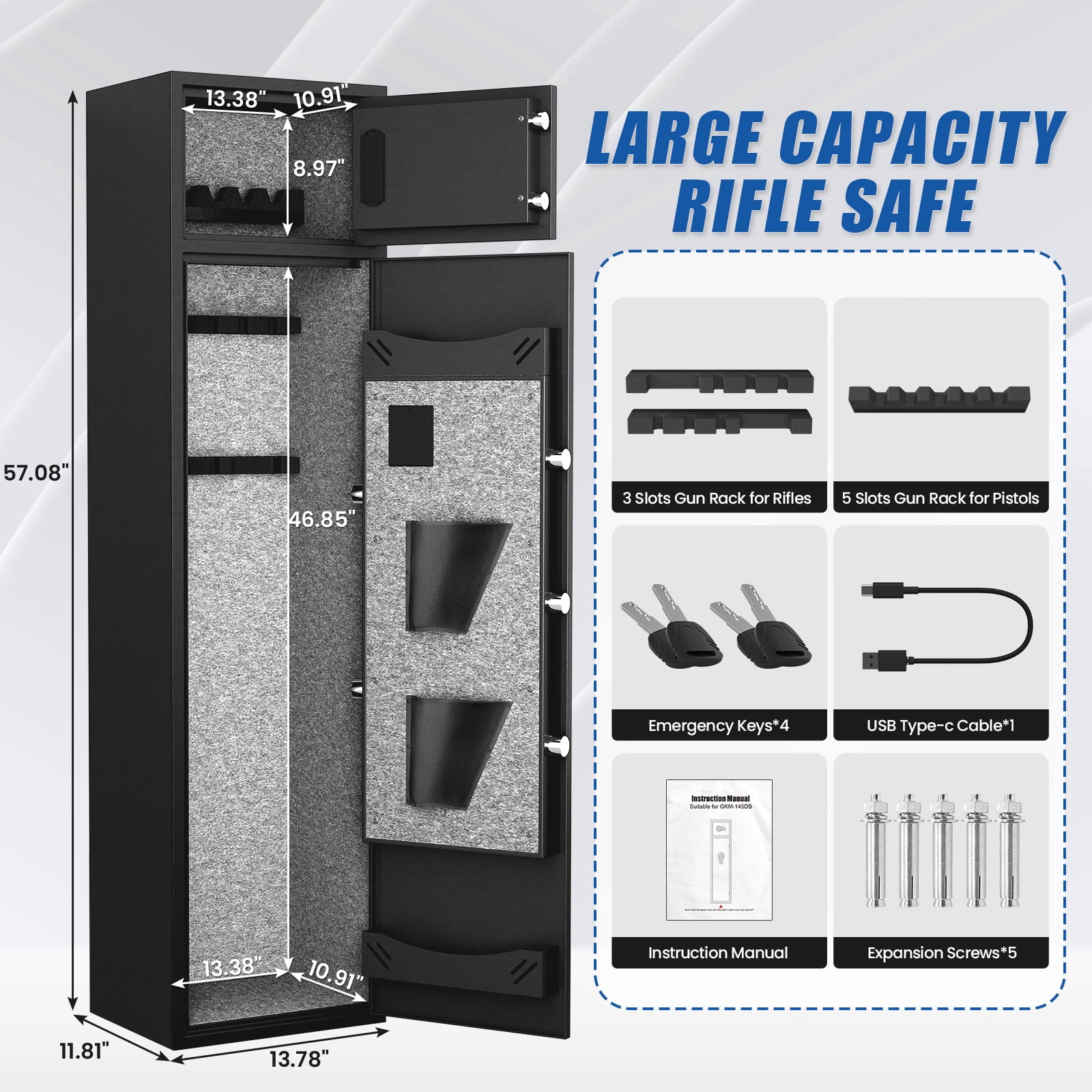 Gun Safe and 0.8 Cub Safe Box, 2 In 1 Gun Safes for Home Pistols, 4-5 Digital Gun safe with Adjustable Gun Racks & Pistol Holder, Double Storage Gun Cabinet