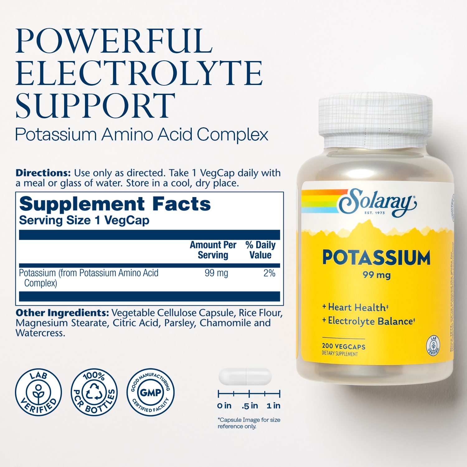 Solaray Potassium 99 Mg Supplement Capsule High Potency Cardiovascular And Muscle Health Support