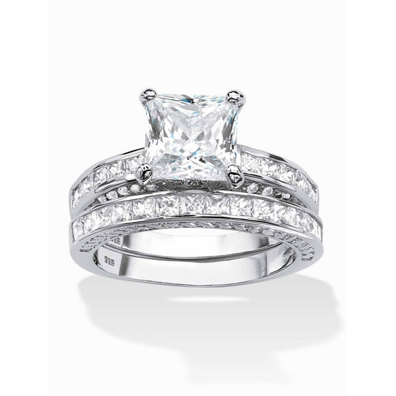 PalmBeach Jewelry Princess-Cut Cubic Zirconia Two-Piece Bridal Set 3.38 TCW in Gold-Plated or Platinum-Plated Sterling Silver