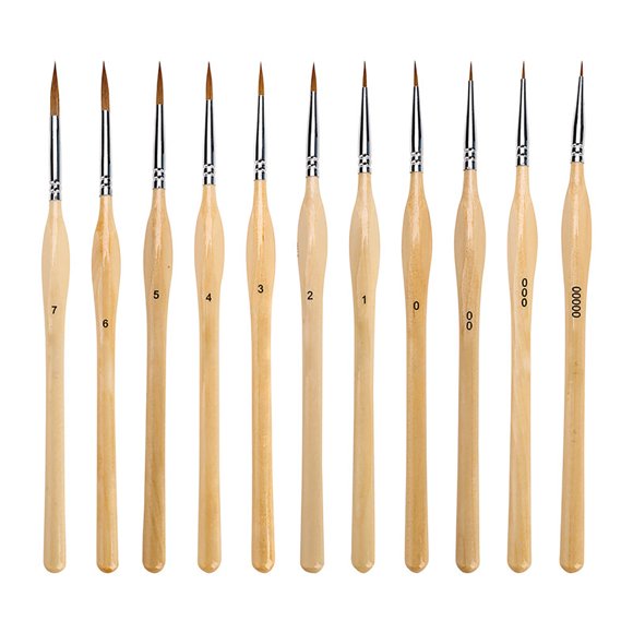 Ensemble de 11 Pinceaux Miniatures - Manche en Bois Naturel, Pointe Ultra Fine pour Acrylique/aquarelle