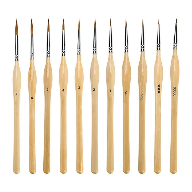 11 Pcs Miniature Detail Paint Brush Set for Acrylic Painting Natural Wood Handle Fine Workmanship