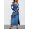 thumbnail image 3 of Biezeib Women Long Bodycon Dress Tie-Dye/Floral Print V-Neck Long Sleeve Dress Fall Slit Off Shoulder Dress, 3 of 6