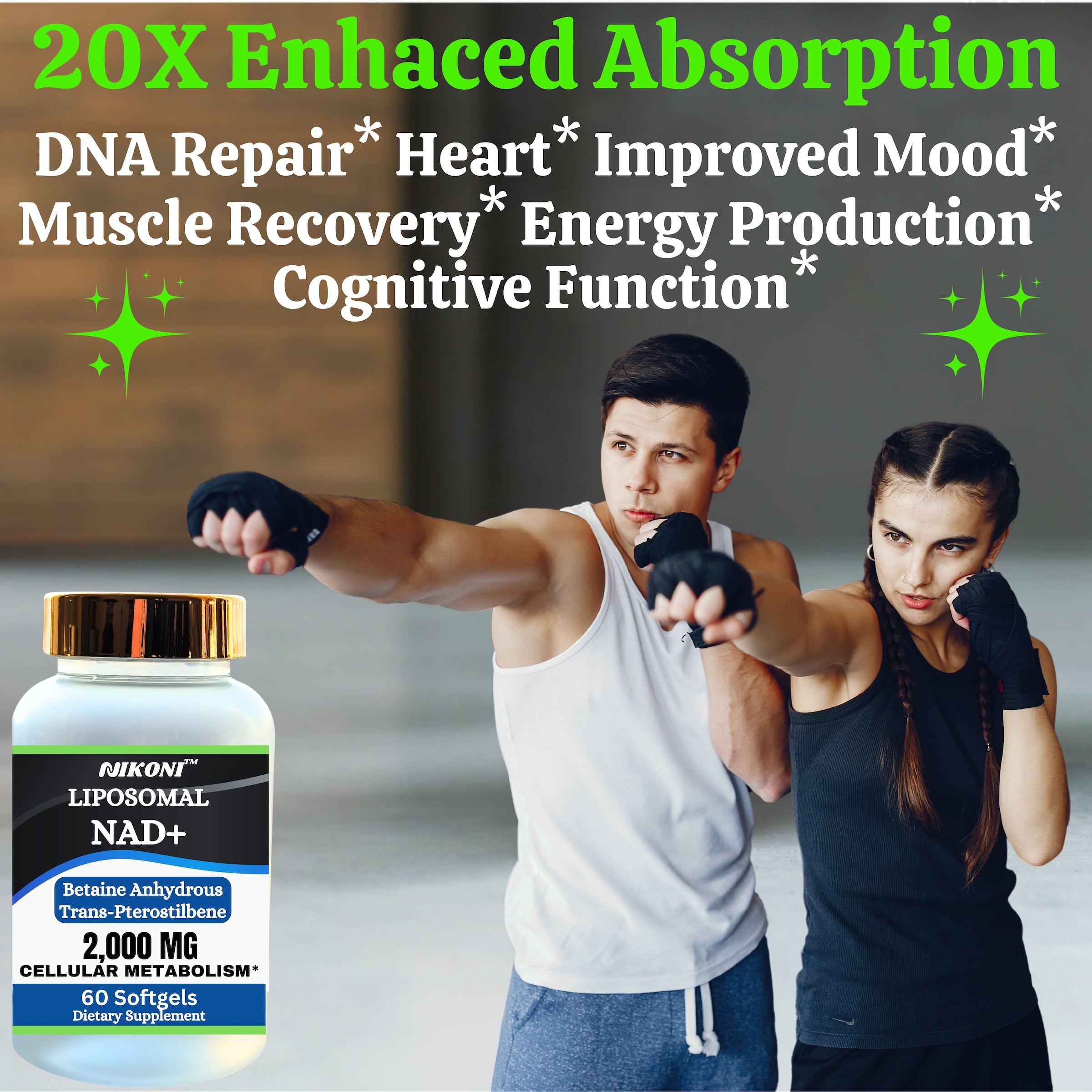 Nikoni Liposomal NAD+ 2000 mg Supplement with Betaine, Boosts Energy & Metabolism, 120 Softgels
