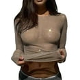 thumbnail image 2 of Nmnitkp Women's Mesh Tops Shirts Long Sleeve Bodycon Sheer Blouse Clubwear Khaki,L, 2 of 3