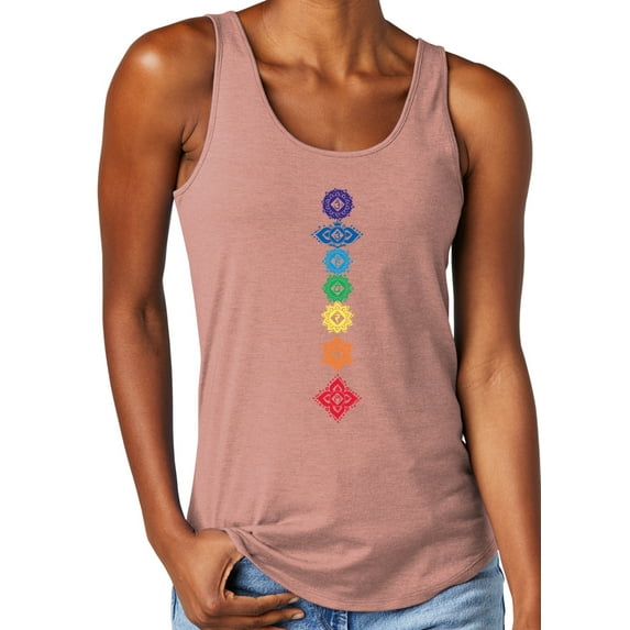Women's 7 Floral Chakras Moisture-Wicking Relaxed Yoga Tank Top, Medium Blush Frost