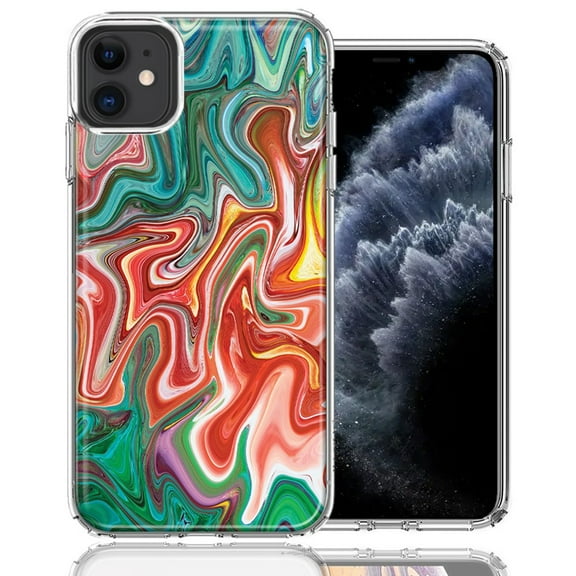 MUNDAZE For Apple iPhone 12 Mini Green Pink Abstract Design Double Layer Phone Case Cover