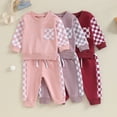 thumbnail image 6 of Douhoow 0-3Y Baby Girl Fall Outfits Long Sleeve Patchwork Checkerboard Sweatshirts Pants 2Pcs Set, 6 of 9
