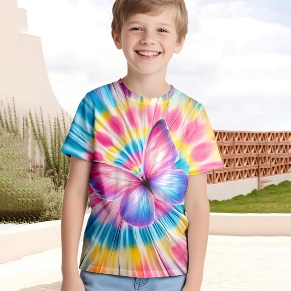 RTKFRFLM Kids Neon Tie Dye T-Shirt Vibrant Rainbow Pattern Crewneck Short Sleeve Summer Casual Fashion Tee Top 3-13 Years