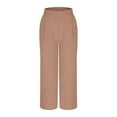 thumbnail image 2 of Lenpel Women's Cotton Linen Pants Baggy Elastic High Waisted Pleated Front Wide Leg Trousers Casual Palazzo Pants with Pockets, 2 of 5