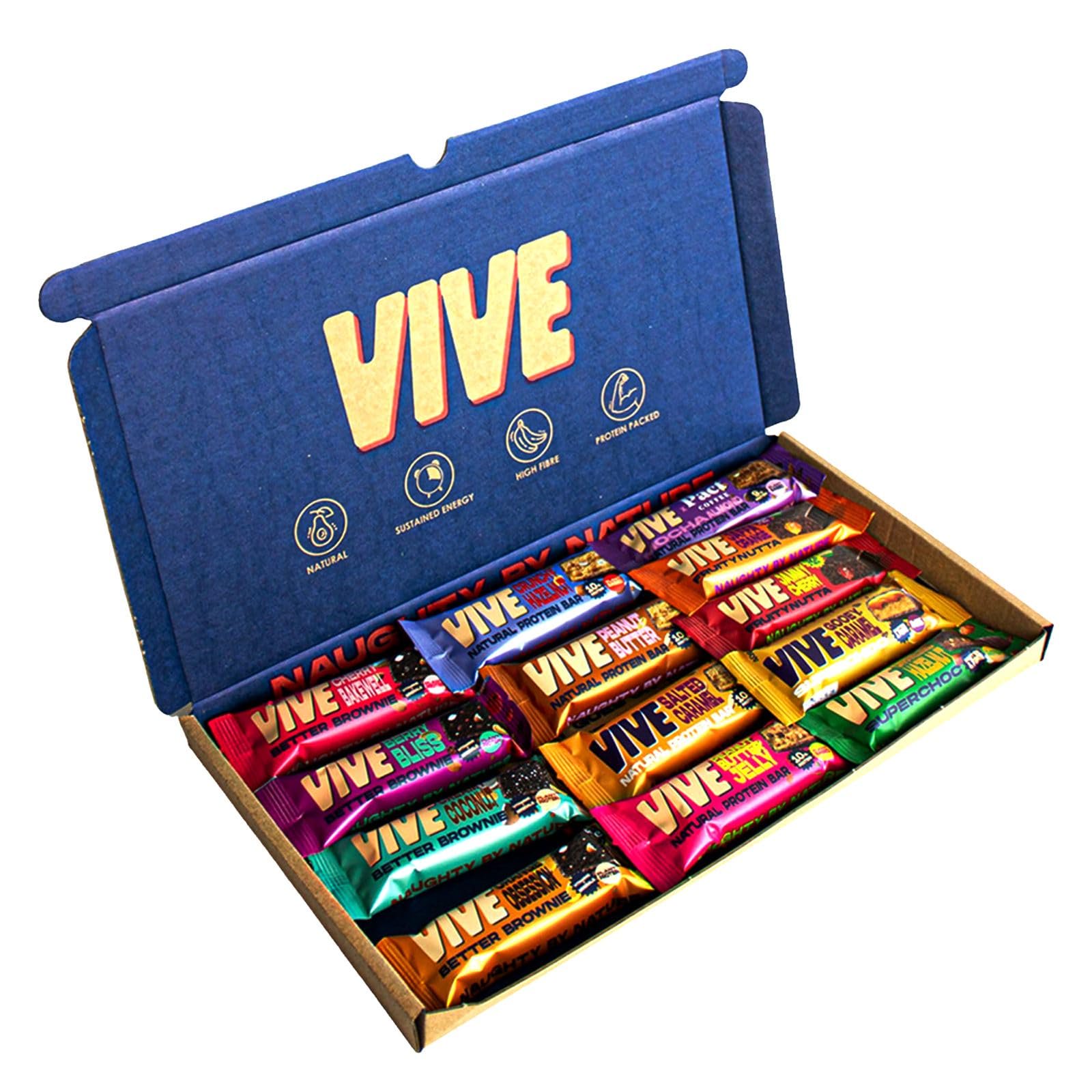 Vive Vegan Protein Bar & Snack Selection Box – 13 Assorted Bars Including Brownies & Fruity Nut Bars – High Fibre, Protein-Packed, Guilt-Free Treats (670g)