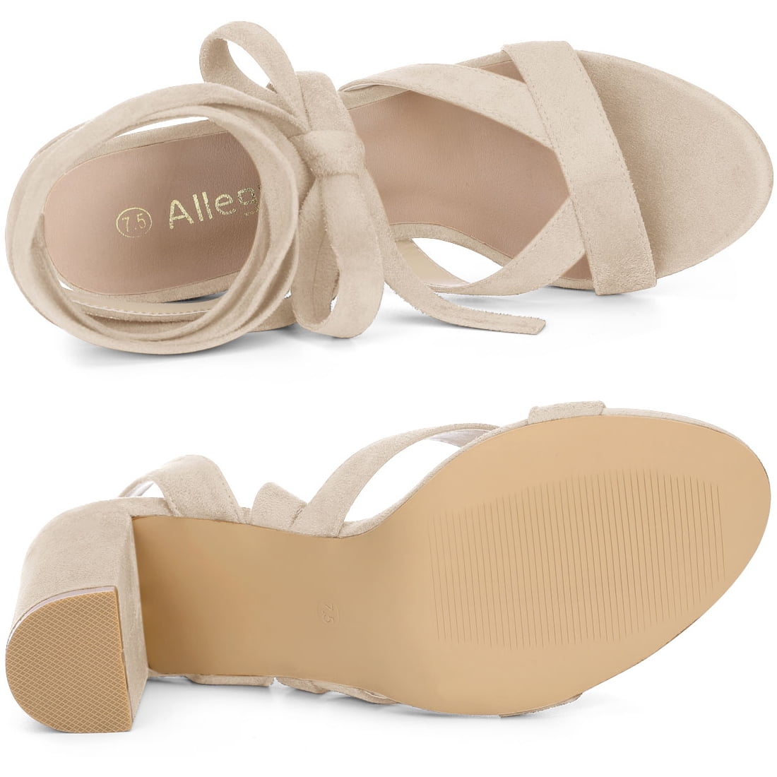DARING DIVA Women's Open Toe Crisscross Lace Up Chunky Heel Sandals Beige 9
