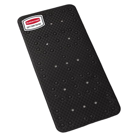Rubbermaid Soft Foam Tub Mat, Non-Slip Bath Mat with Quick-Drain Holes, BPA-Free TPE, 35.88" x 17", Black