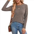 thumbnail image 3 of Camisas de Larga para Mujer, Cuello Redondo, Túnicas Casuales Caqui S, 3 of 8