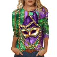 thumbnail image 3 of QATAINLAV 2025 Shirt 3/4 Sleeve Mardi Gras Womens Fancy Blouse Carnival Costume Mask Print Tunic Theme Party Round Collar Tee Multicolor S, 3 of 6