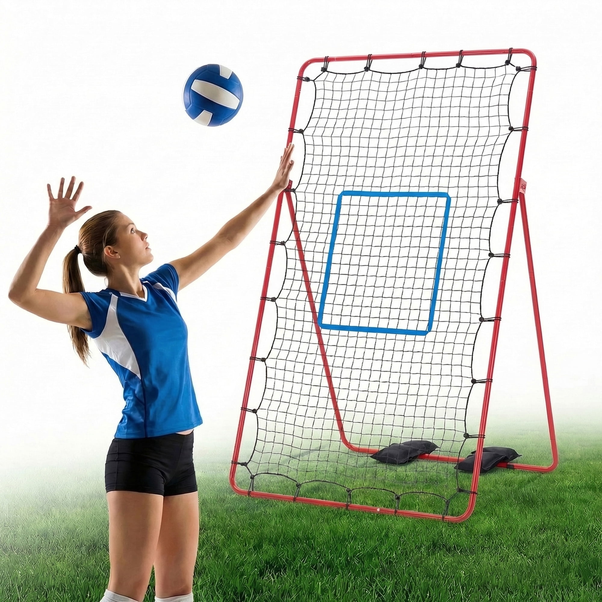 EDX Volleyball Rebounder Net with Travel Bag, Adjustable Angle Training Equipment for Solo Practice & Team Drills, Red