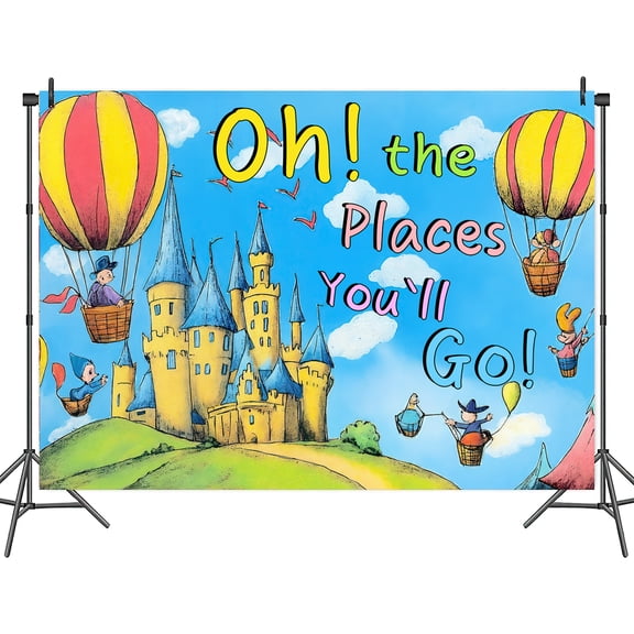 Oh The Places You'll Go Backdrop,Graduation Travel Theme Party Decor,Colorful Kindergarten Preschool Graduation Birthday Baby Shower Home Event Party Supplies-7x5FT