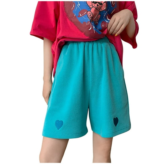 Ozmmyan Fashion Casual Women's Workout Shorts Heart Embroidery Pockets Ladies Loose Shorts Pants