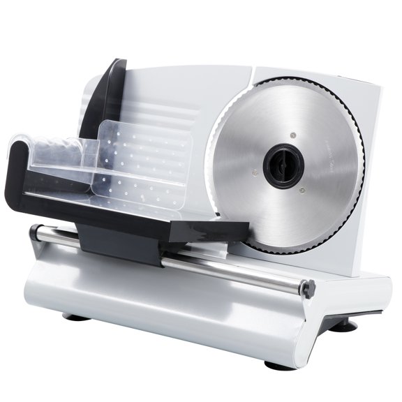 QRKD Premium Electric Food Meat Slicer - 7.5inch Stainless Steel Blade Home Kitchen Deli Meat Food Vegetable Cheese Cutter - Thickness Adjustable - Spacious Sliding Carriage - Easy to Clean