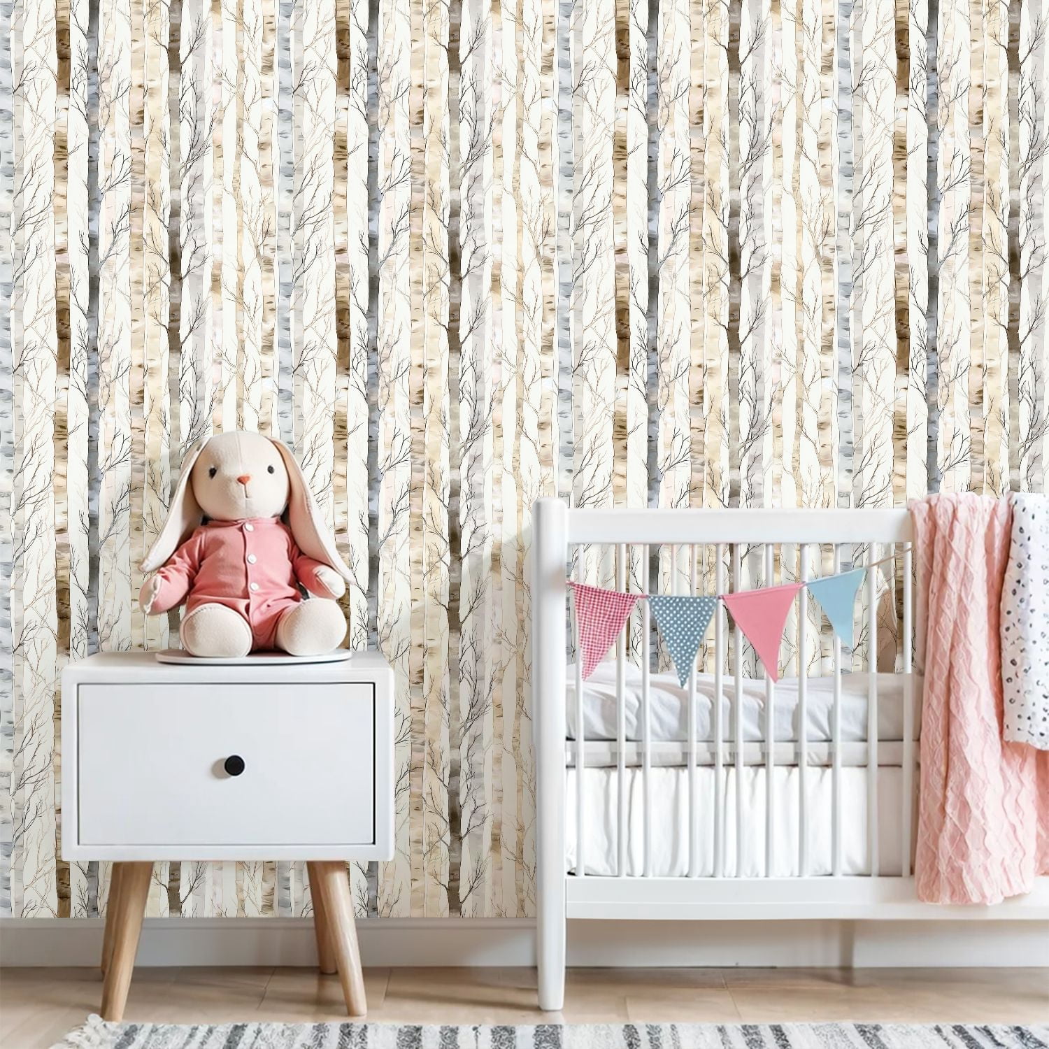Peel and Stick Wallpaper Watercolor Birch Trees Soft Earthy Tones Branches Wall Mural 23.6in x 9.8ft Self Adhesive Removable Wall Paper Renter Friendly Wallpaper for Bedroom Livingroom Office Studio
