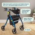 thumbnail image 3 of Andador plegable Medline Premium Empower con asiento de espuma viscoelástica, color negro y azul, capacidad de peso de 136 kg, ruedas de 20 cm, portavasos, ideal para personas con movilidad reducida y, 3 of 5