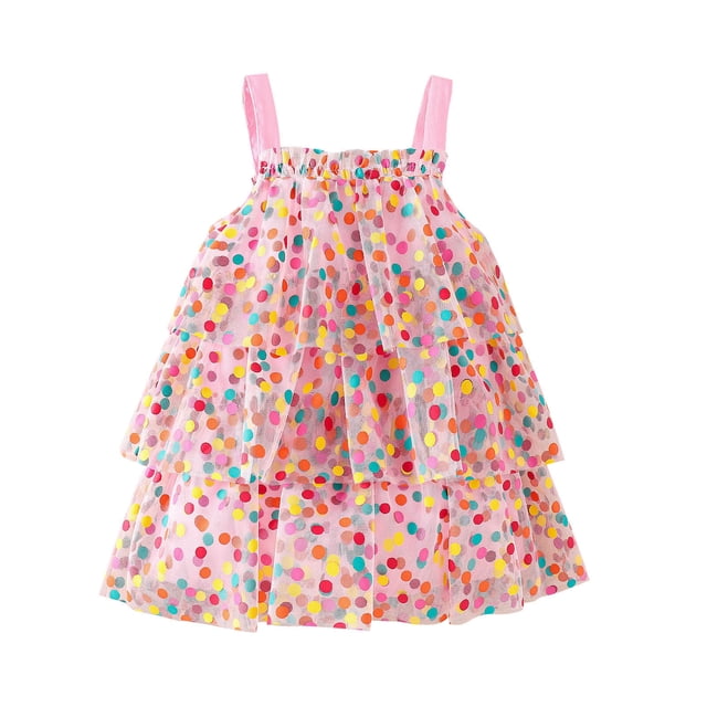 Robes pour Filles Sans Manches Imprimé Volants Robe de Fête pour Enfants Style Été Léger avec Motifs Mignons